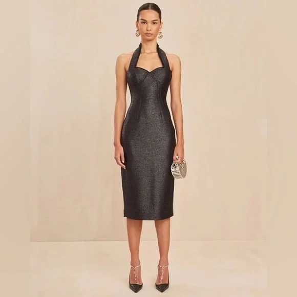 Cult Gaia Winslow Ruffle-Trim Metallic Halter Midi Dress - Picture 1 of 9